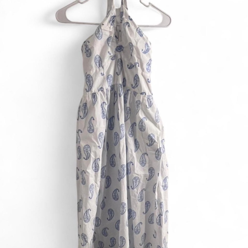 Universal Thread blue + white coquette paisley print halter neck dress